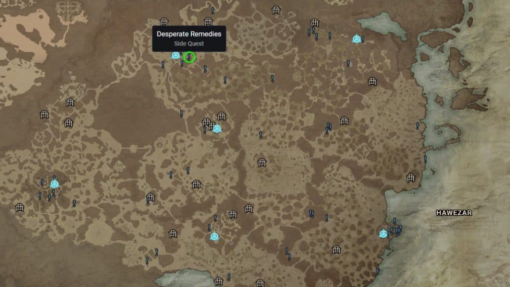 Diablo 4's map Desperate Remedies quest