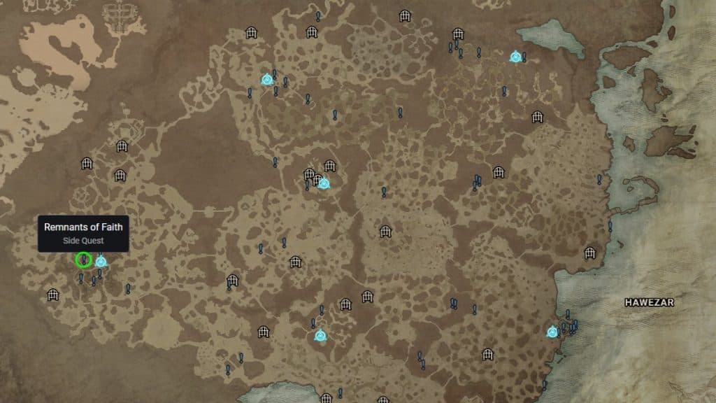 Diablo 4's map Remnants of Faith quest