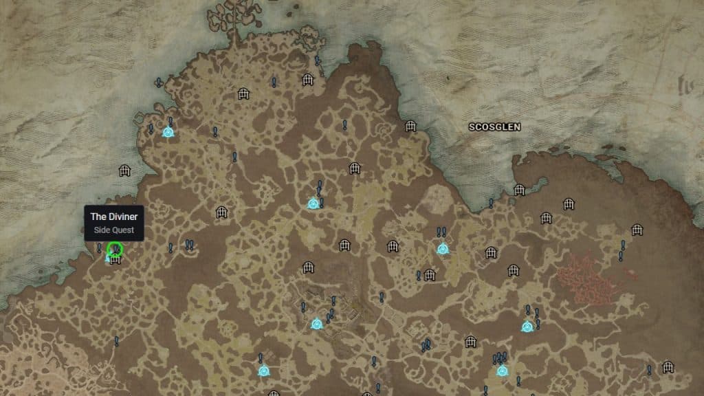 Diablo 4's map The Diviner quest