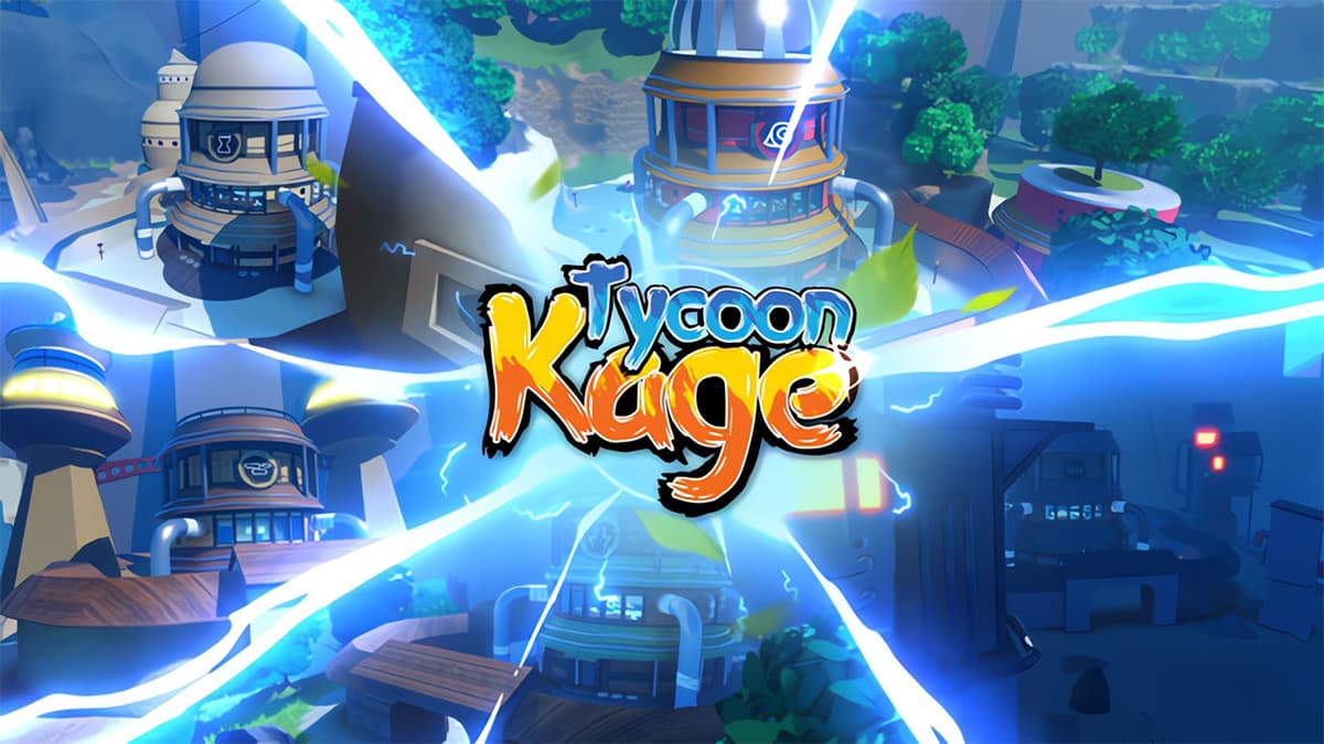 Various houses in Roblox Kage Tycoon banner featuring the game's logo.