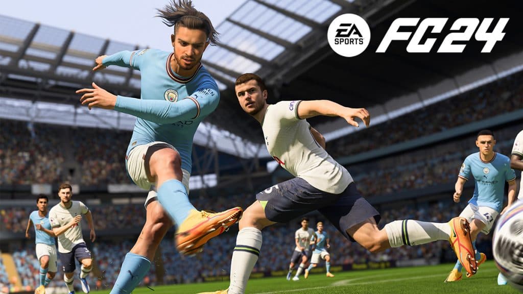 Manchester City's Jack Grealish playing in a match against Tottenham in EA FC 24