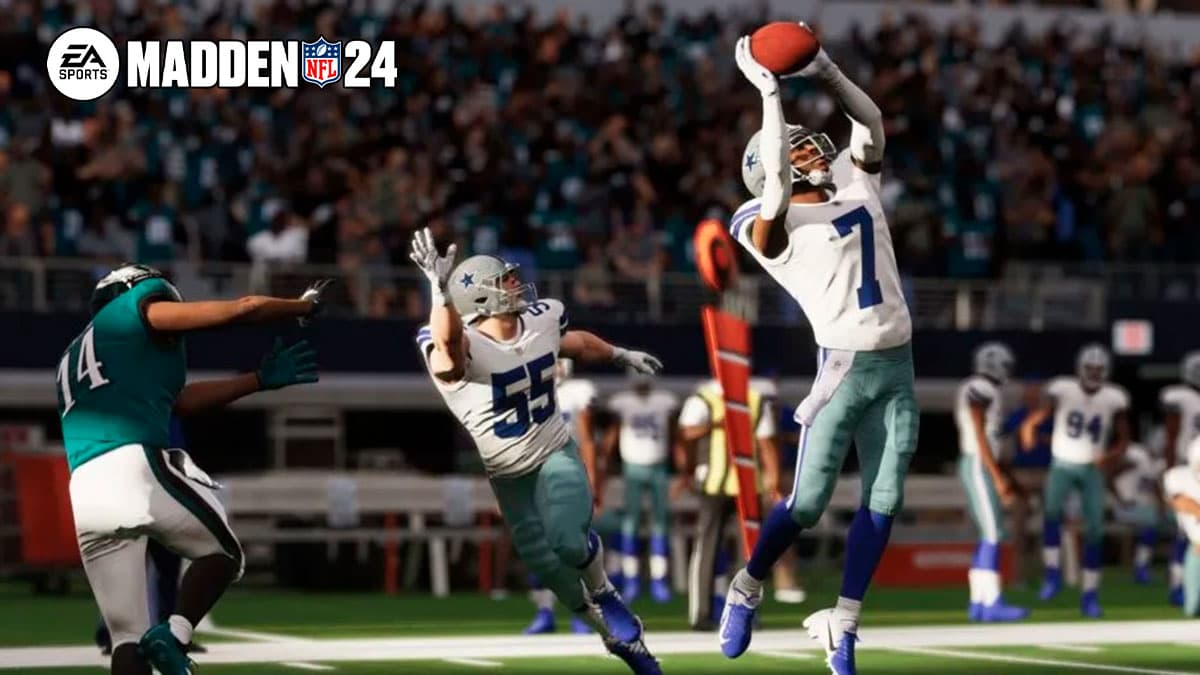 Dallas Cowboys defense intercepting a pass in Madden 24