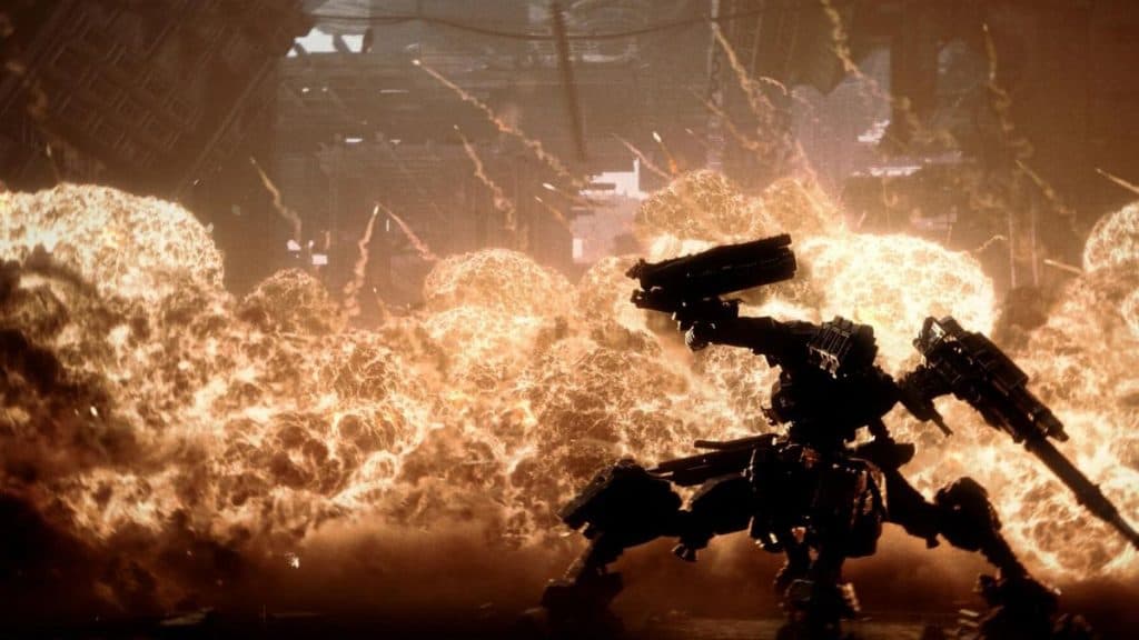 A mech in front of an explosion in Armored Core 6