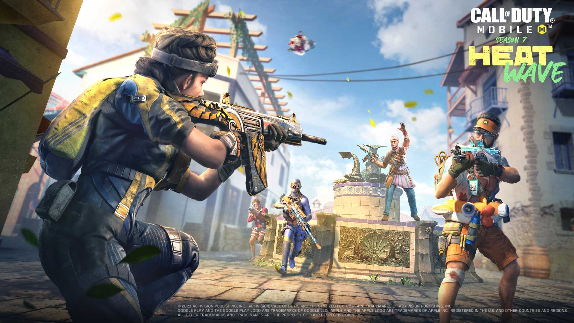 Players in Call of Duty Mobile aiming at each others in season 7 key art.