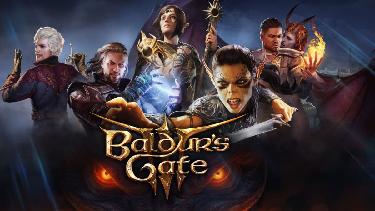 Baldur's Gate 3 logo with in-game characters