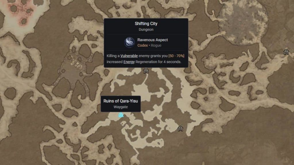 Diablo 4 map marking Shifting City Dungeon