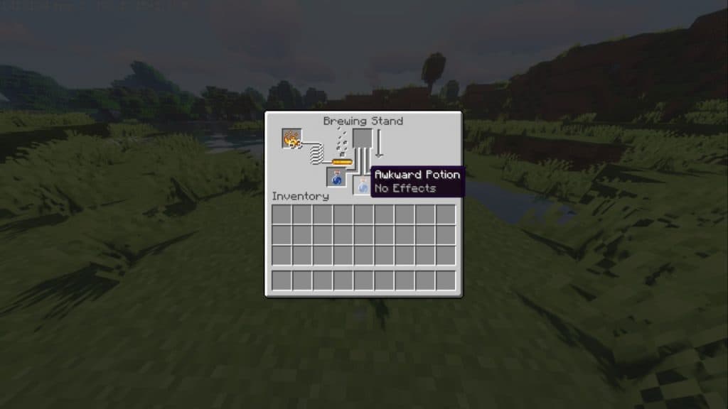 Brewing some Awkward Potions in Minecraft.