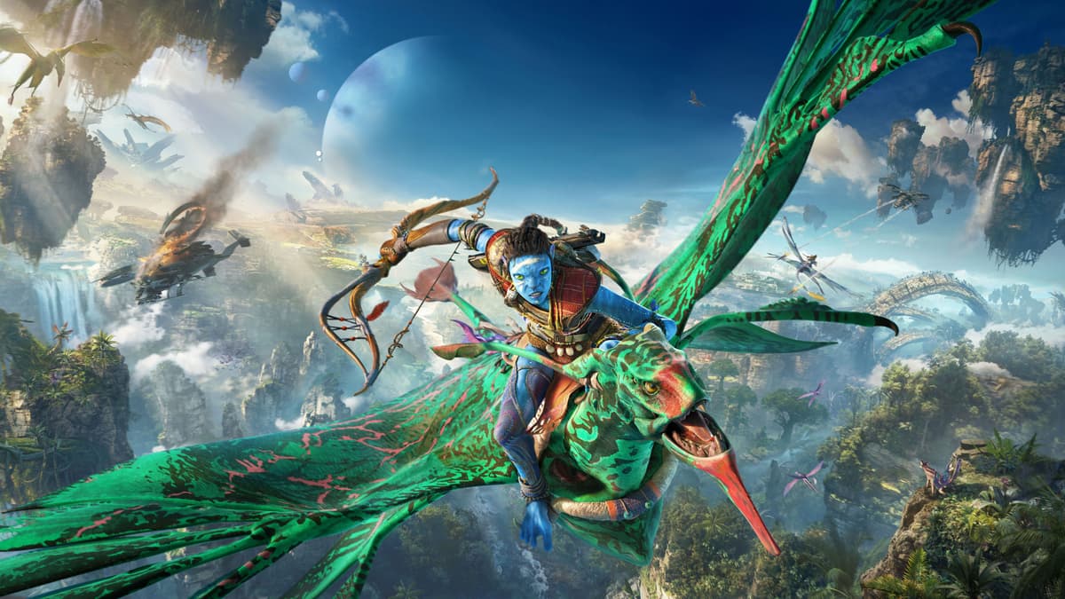 Na'vi flying a banshee in Avatar Frontiers of Pandora