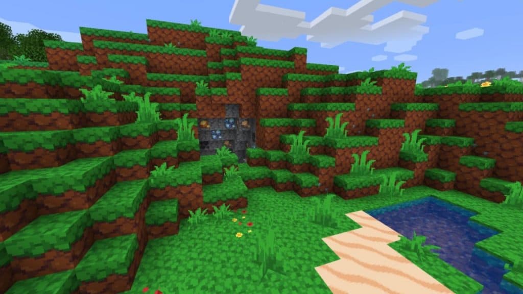Ore and grass textures in Minecraft's Bloom texture pack.