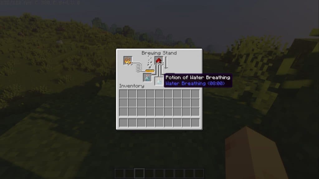 Recipe for Potion of Water Breathing II in Minecraft.