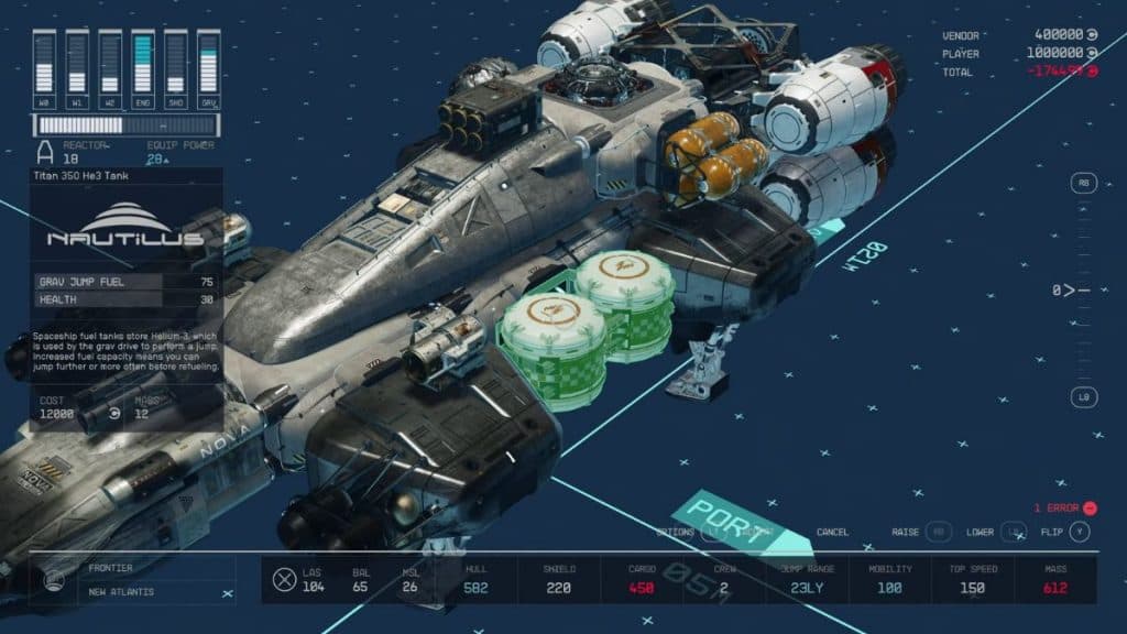 ship customization screen in starfield