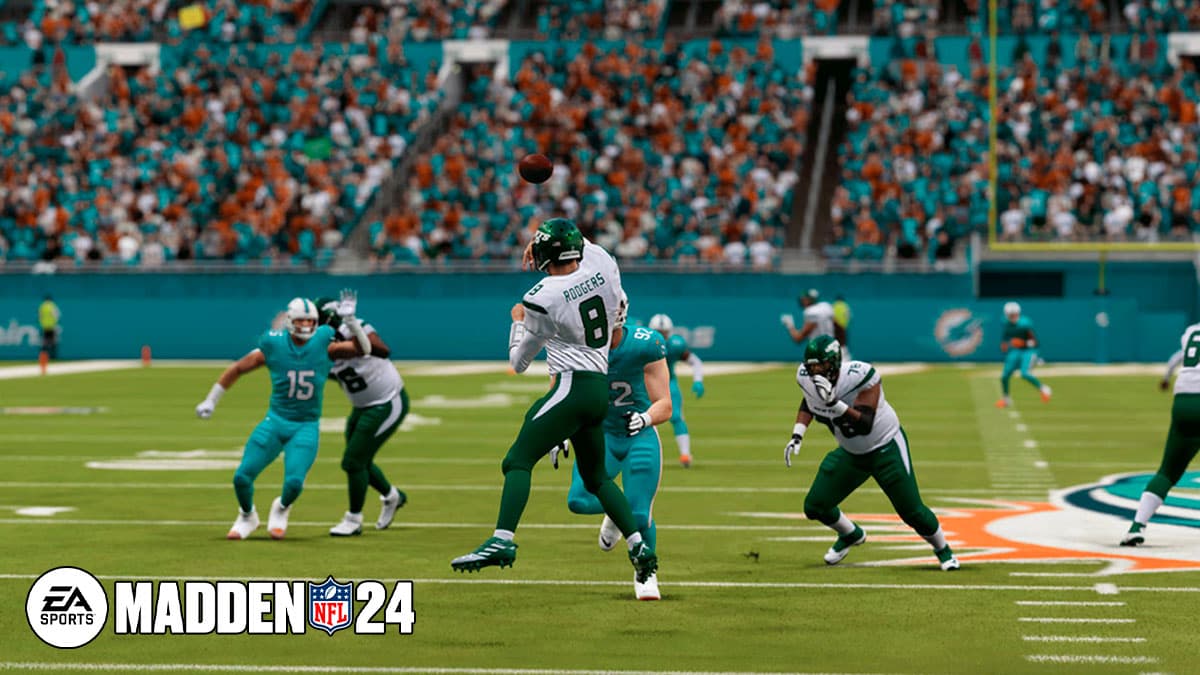 New York Jets QB Rodgers in Madden 24.