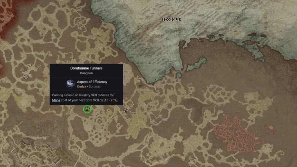 Diablo 4 Domhainne Tunnels Dungeon location map