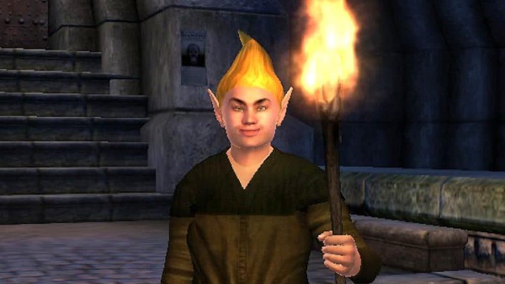 Adoring Fan NPC holding a flame in Oblivion