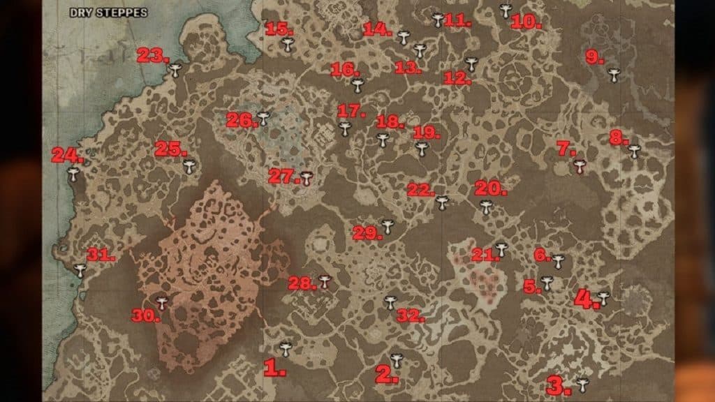 All Altar of Lilith statue locations in Dry Steppes region of Diablo 4