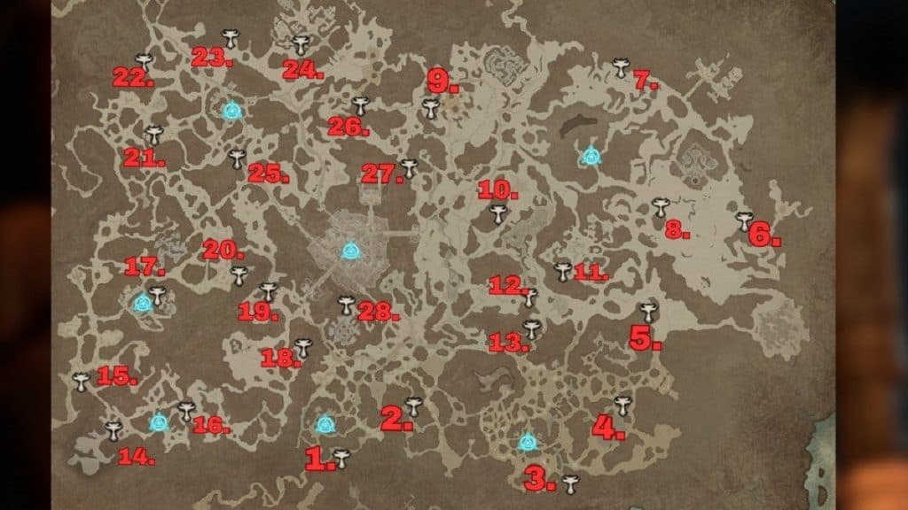 All Altar of Lilith locations in Fractured Peaks region of Diablo 4