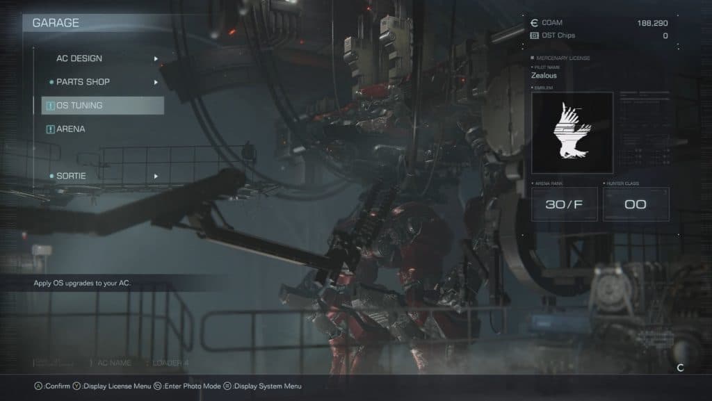 menu image of garage inn Armored Core 6
