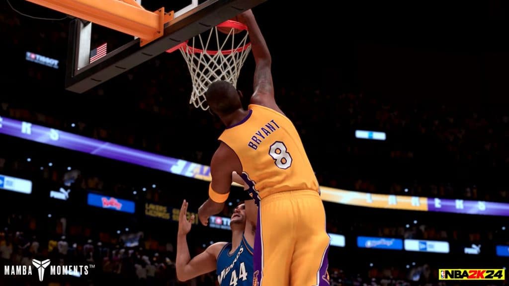 Kobe Bryant dunking in NBA 2K24 Mamba Moments