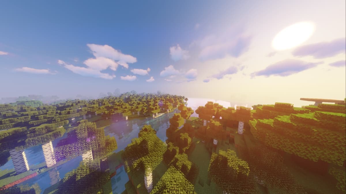A birch forest in Minecraft.