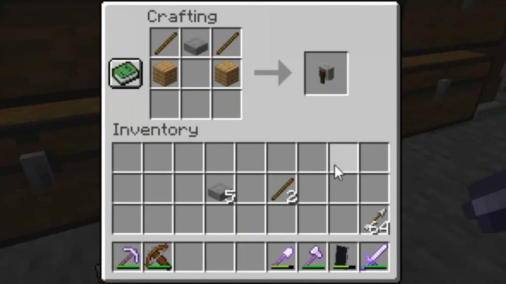 Recipe for a grindstone in Minecraft.