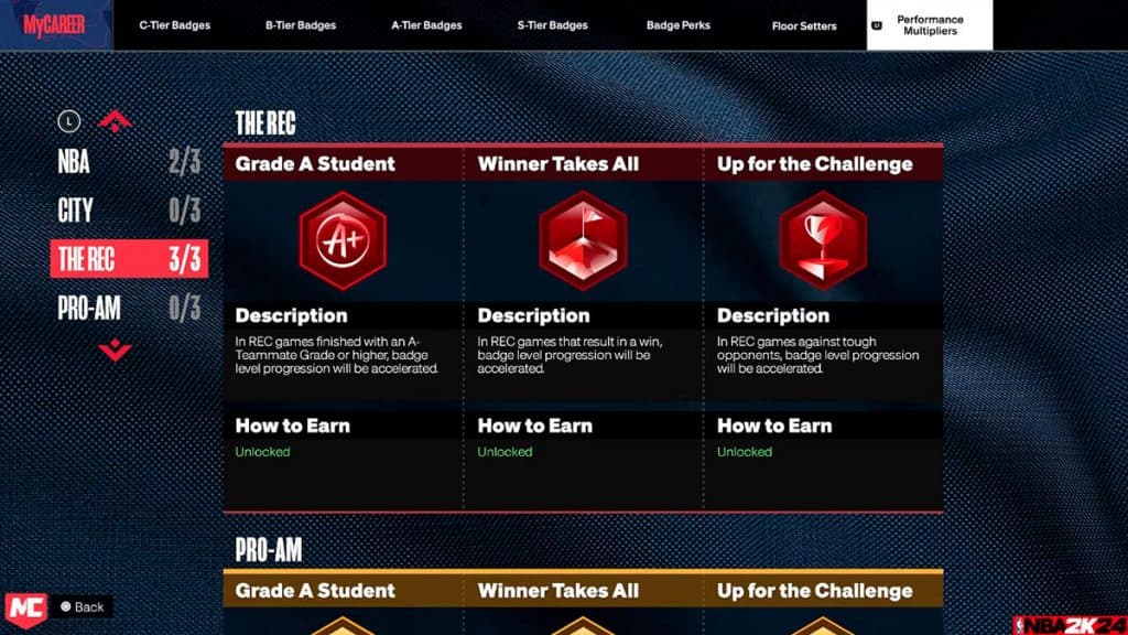 Performance Multiplier page in NBA 2K24 MyTeam Mode