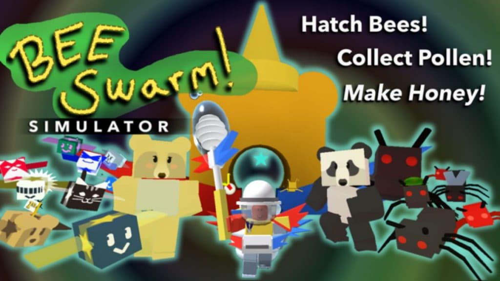 Bee Swarm Simulator characters including pandas, bears, and bees