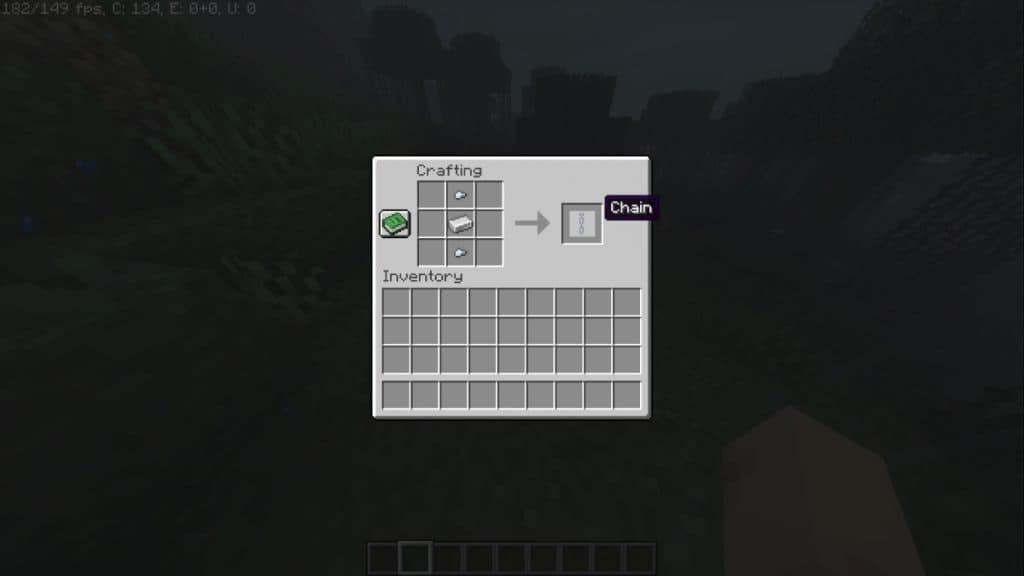 Recipe for chains in Minecraft.