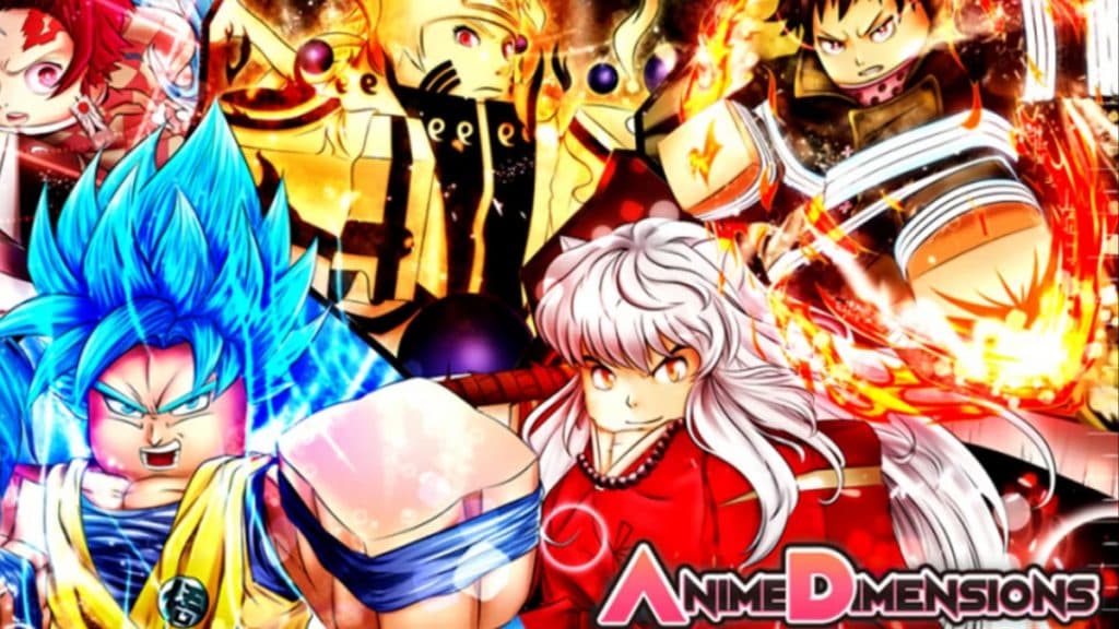 Several anime characters showcased in Anime Dimensions on Roblox.