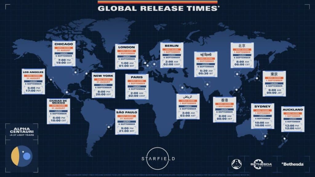 Starfield release times on map