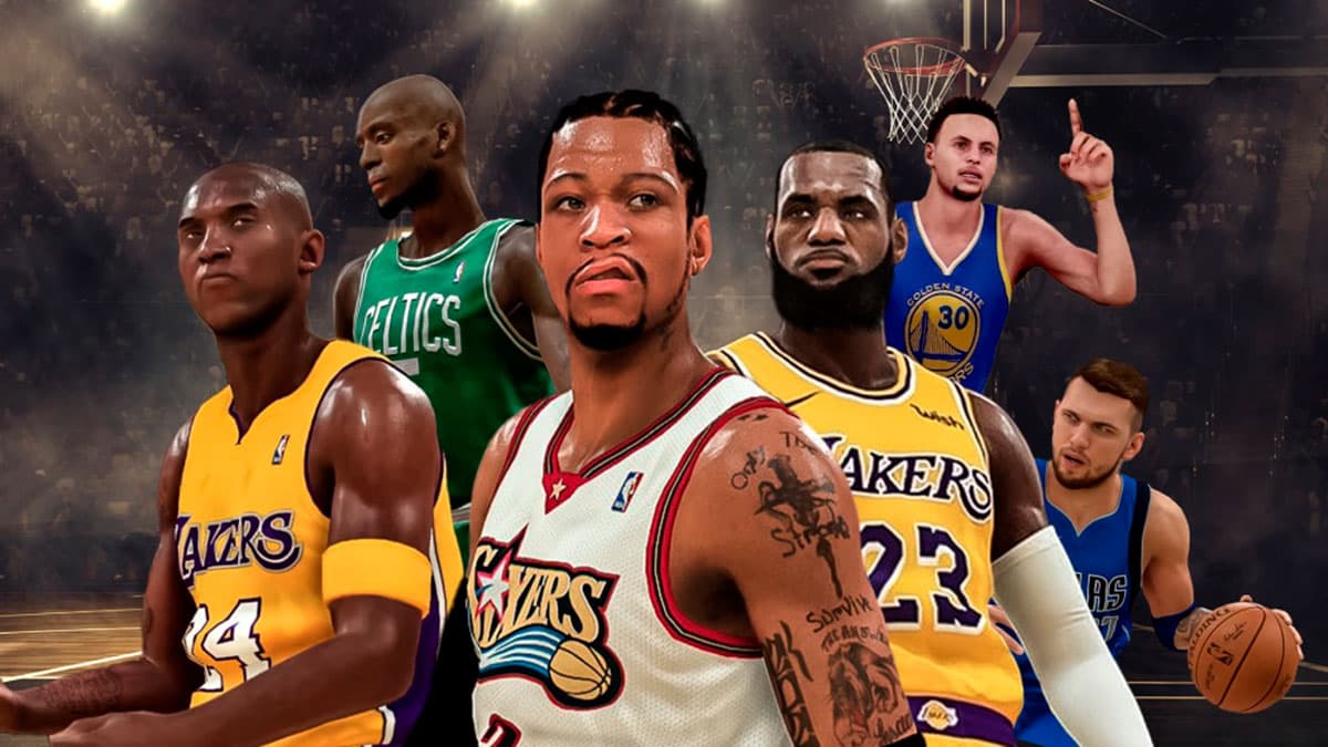 Kobe, Iverson, Garnett, LeBron, Doncic, and Curry in NBA 2K Mobile