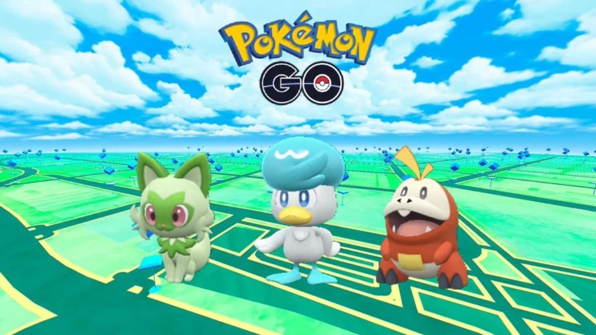 pokemon go sprigatito, fuecoco, and quaxly image with game background