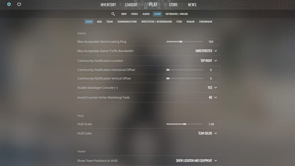 Game tab in Counter-Strike 2 settings