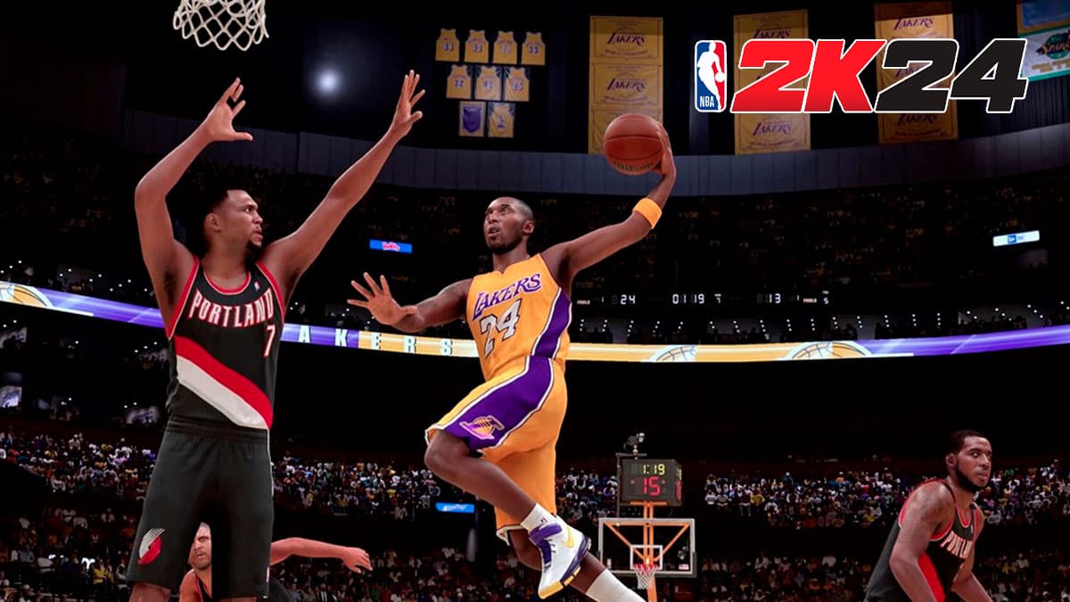 Kobe Bryant dunking against Portland Trailblazers in NBA 2K24