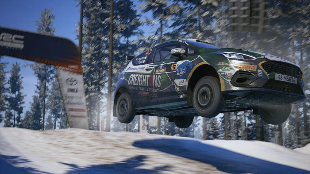 Car flying with snow below in EA Sports WRC