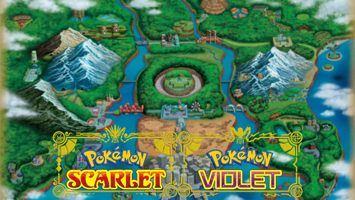 Unova region map with Pokemon Scarlet and Violet logos