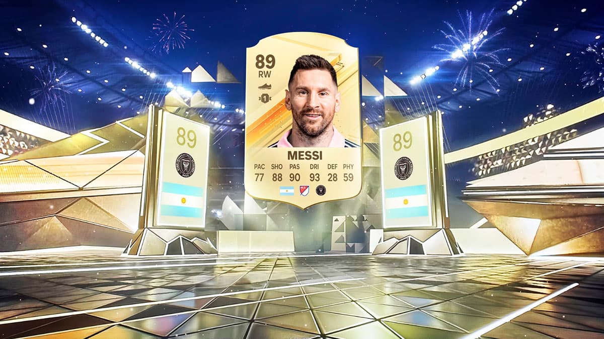 Lionel Messi card in a EA FC 24 pack animation