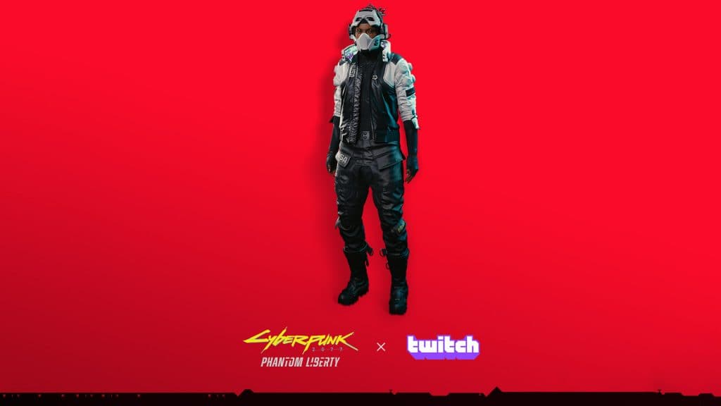 A character wearing the NUS Infiltrator in Cyberpunk 2077.