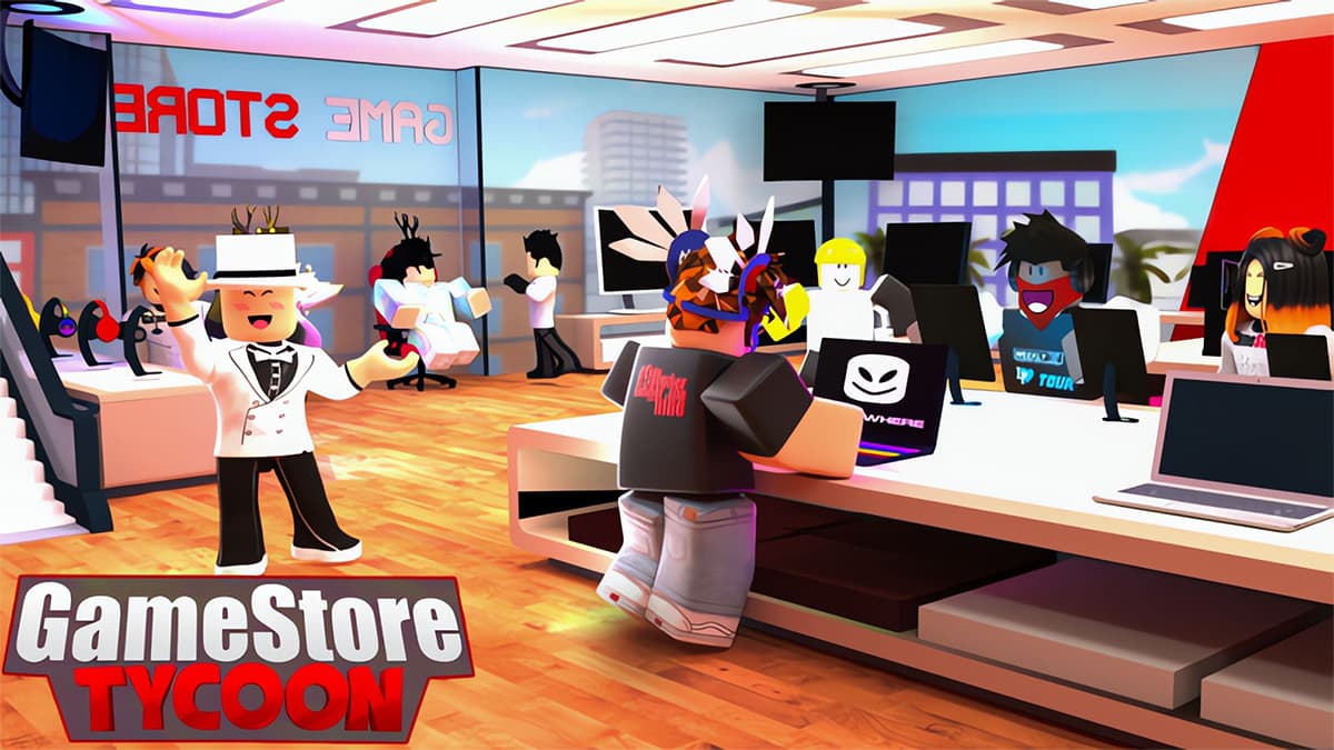 Various characters in a game store in Roblox Game Store Tycoon.
