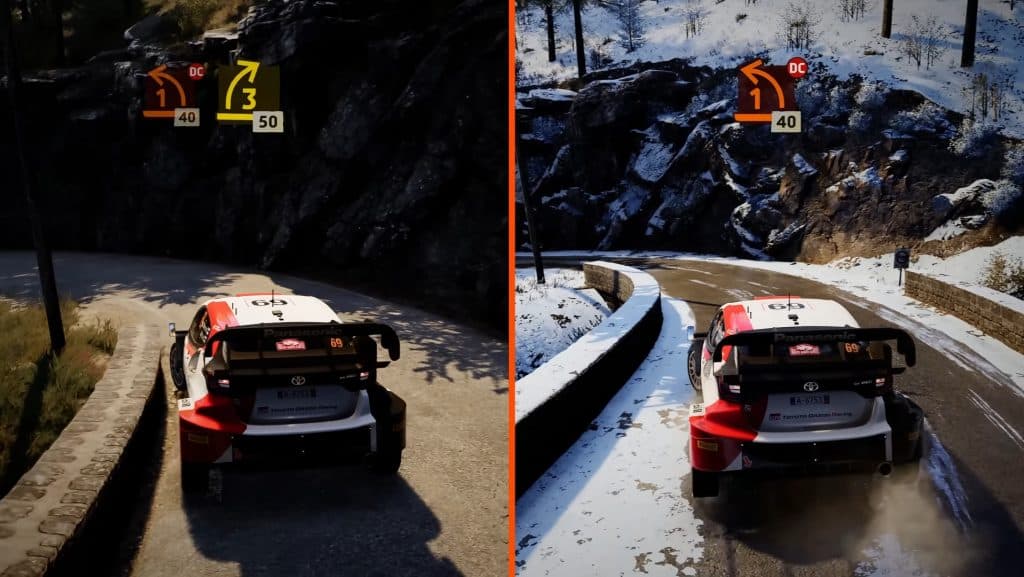 side by side diffrencen in diffrent weather in EA Sports WRC