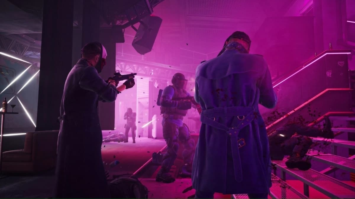 Payday 3 characters fighting in the Neon Cradle nightclub.