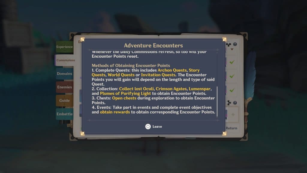 Adventure Encounter description in Genshin Impact