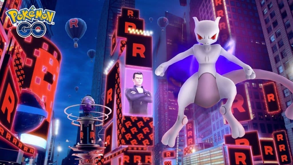 pokemon go shadow raids promo image with shadow mewtwo as raid boss