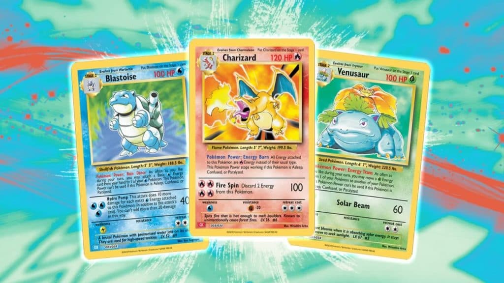 pokemon tcg classic cards of blastoise, charizard, and venusaur