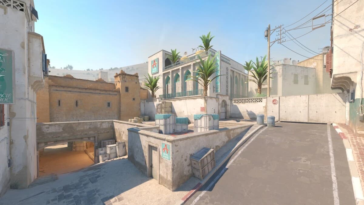 A bomb site in Dust 2 in CS2