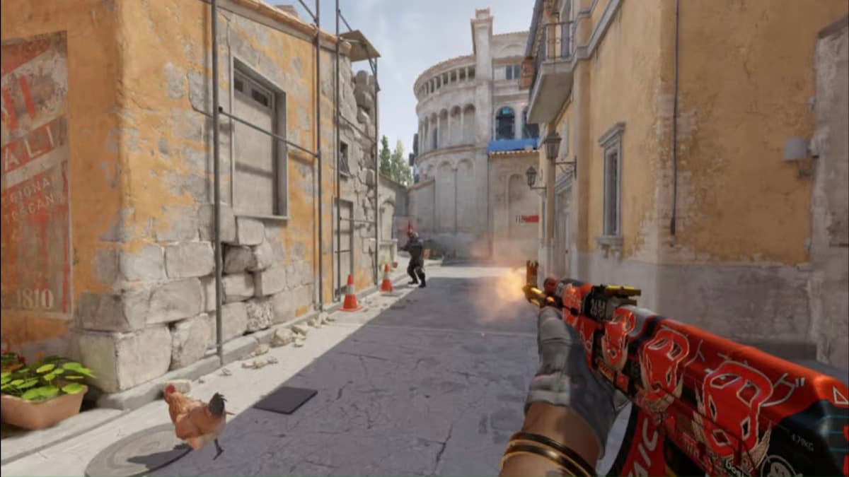 Player firing in CS2's Inferno Map