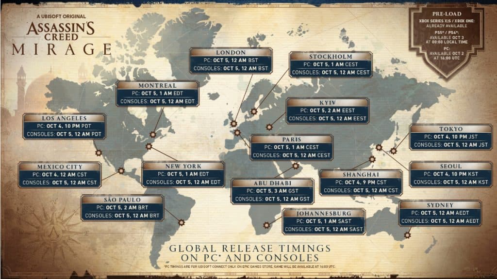 Assassin's Creed Mirage release times