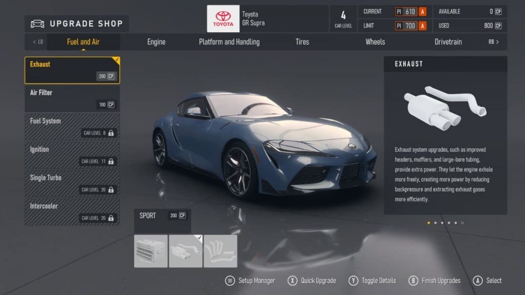 Forza Motorsport Upgrade Menu