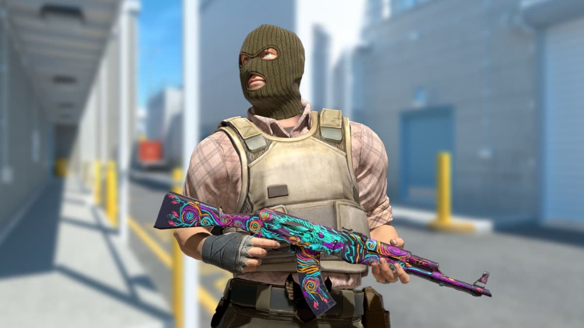 Terrorist character holding AK-47 in T-Spawn of Nuke map in CS2