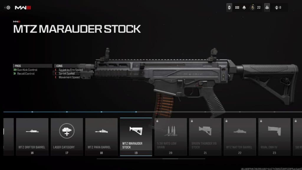 Weapon progression menu in Modern Warfare 3