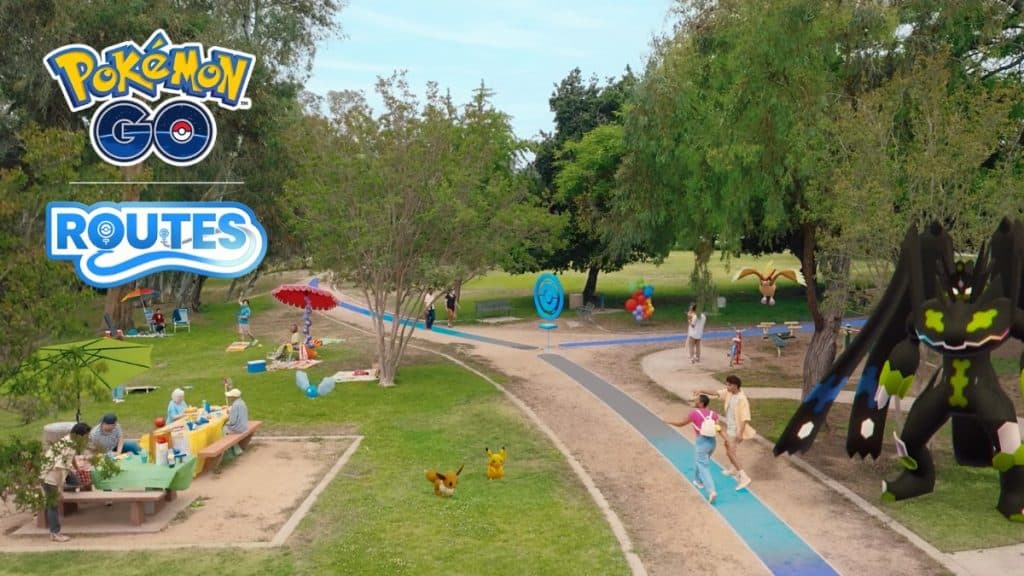 pokemon go routes promo image in a park with zygarde 100% form